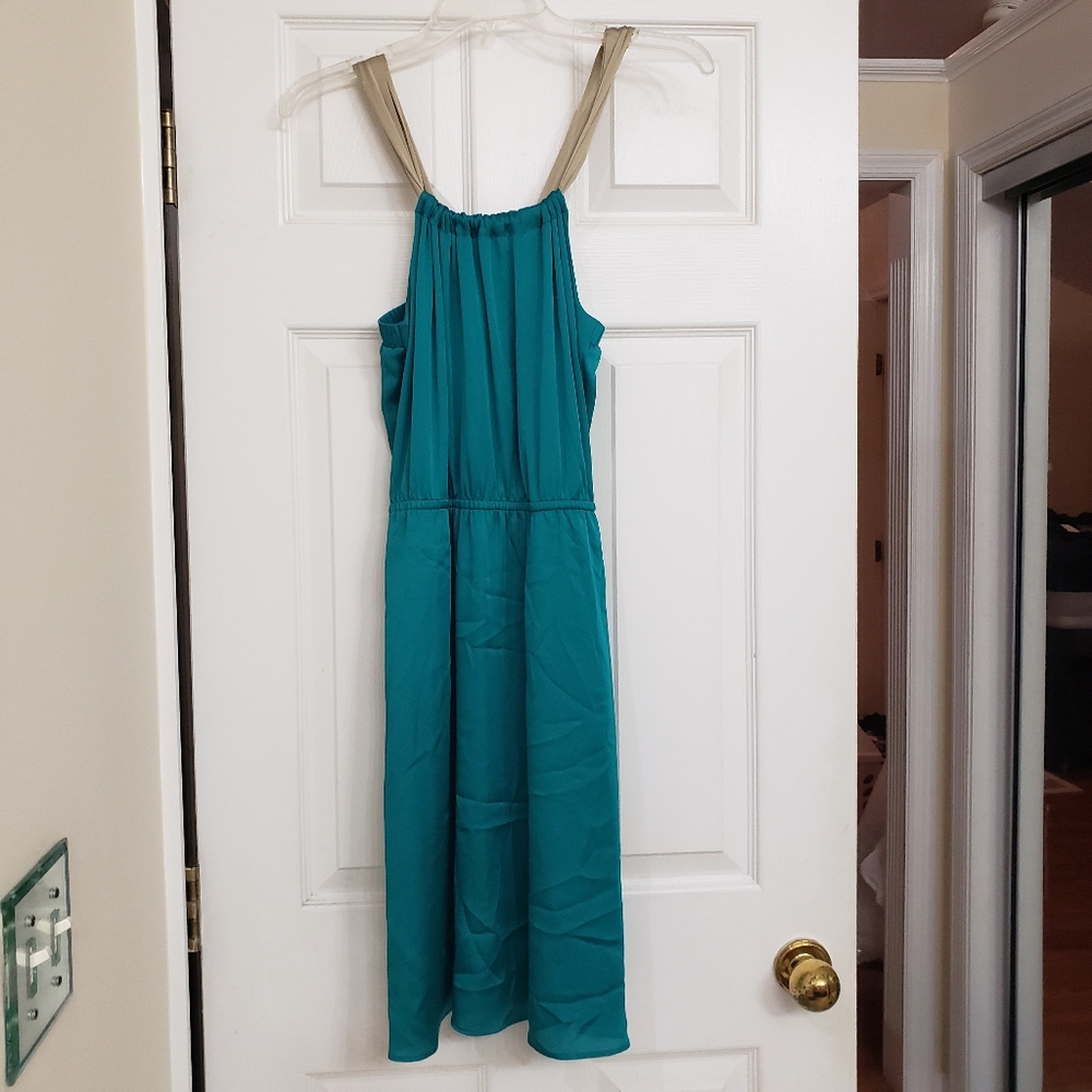 The Limited Silky Teal Green Ribbon Tie Dress